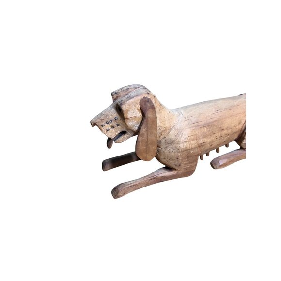 Hand-Carved Wooden Dogs Hound Hunting Schnauzer Figure Primitive Rustic Decor - Picture 6 of 16